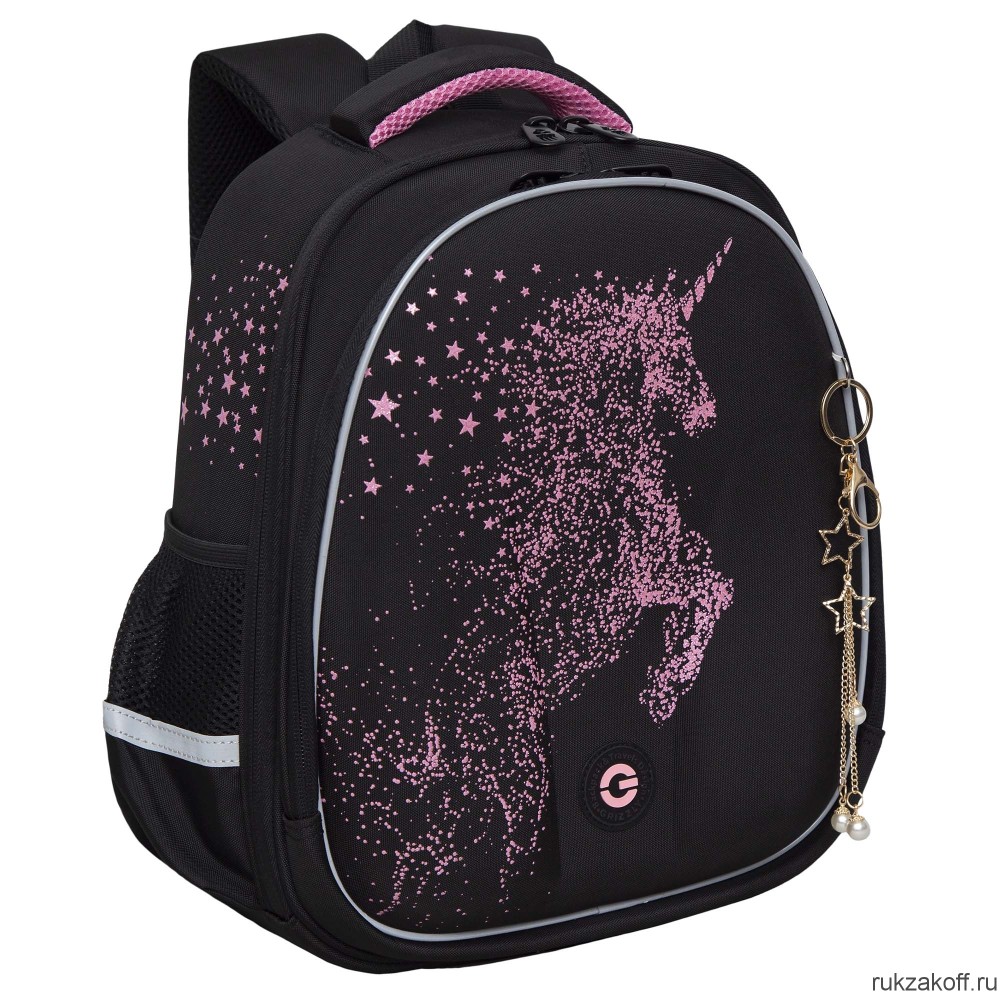 Рюкзак школьный GRIZZLY RAz-386-7 черный - розовый