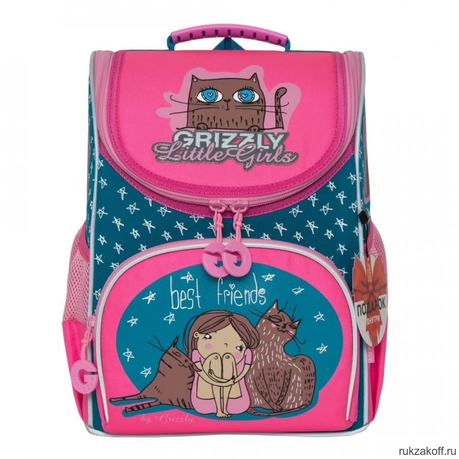 Рюкзак школьный с мешком Grizzly RA-973-4 Изумрудный/Жимолость