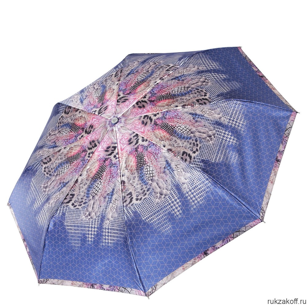 Женский зонт Fabretti L-20136-8 облегченный суперавтомат, 3 сложения,cатин синий