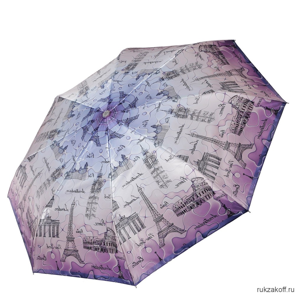 Женский зонт Fabretti L-20141-10 облегченный суперавтомат, 3 сложения,cатин фиолетовый