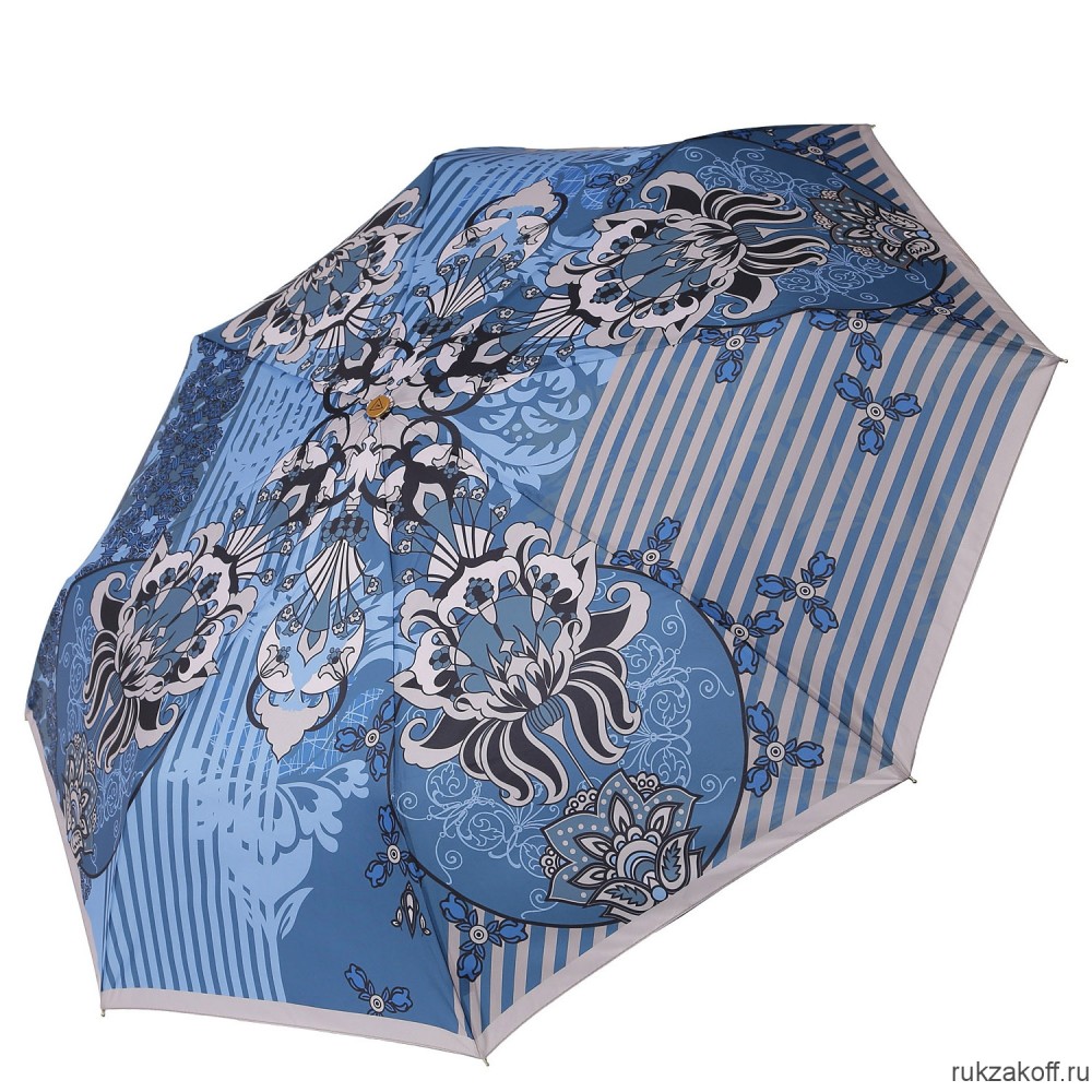 Женский зонт Fabretti L-20162-9 облегченный суперавтомат, 3 сложения,эпонж голубой
