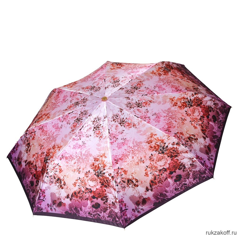 Женский зонт Fabretti L-18116-2 суперавтомат, 3 сложения, сатин фиолетово-розовый
