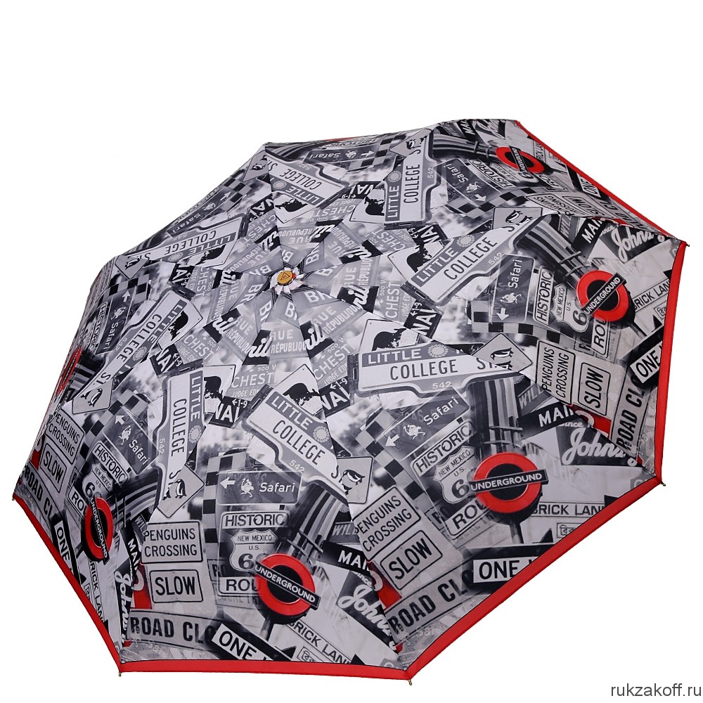 Женский зонт Fabretti L-20166-4 облегченный суперавтомат, 3 сложения,эпонж красный