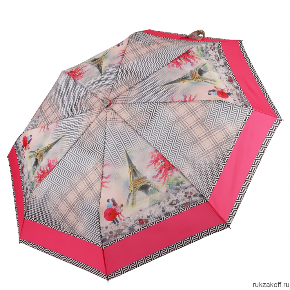 Женский зонт Fabretti UFLR0013-5 облегченный автомат,3 сложения, эпонж розовый