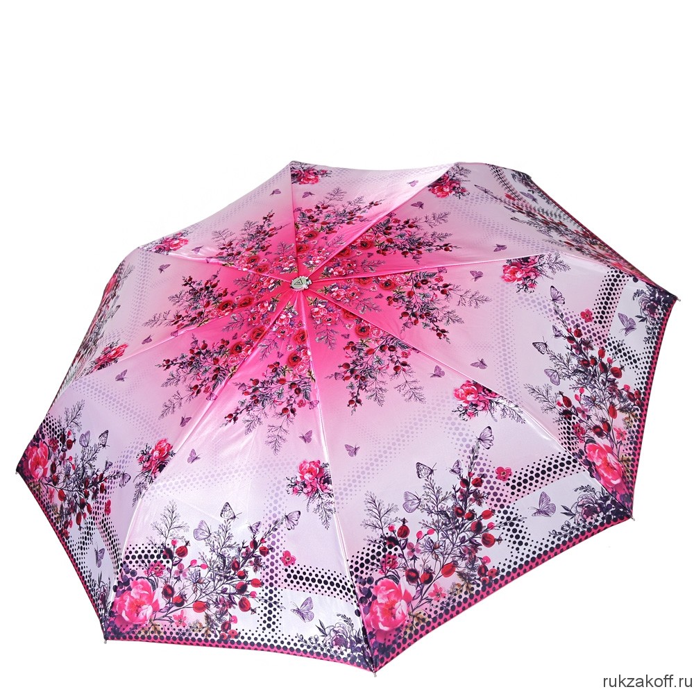 Женский зонт Fabretti L-19104-3 облегченный суперавтомат, 3 сложения, сатин розовый