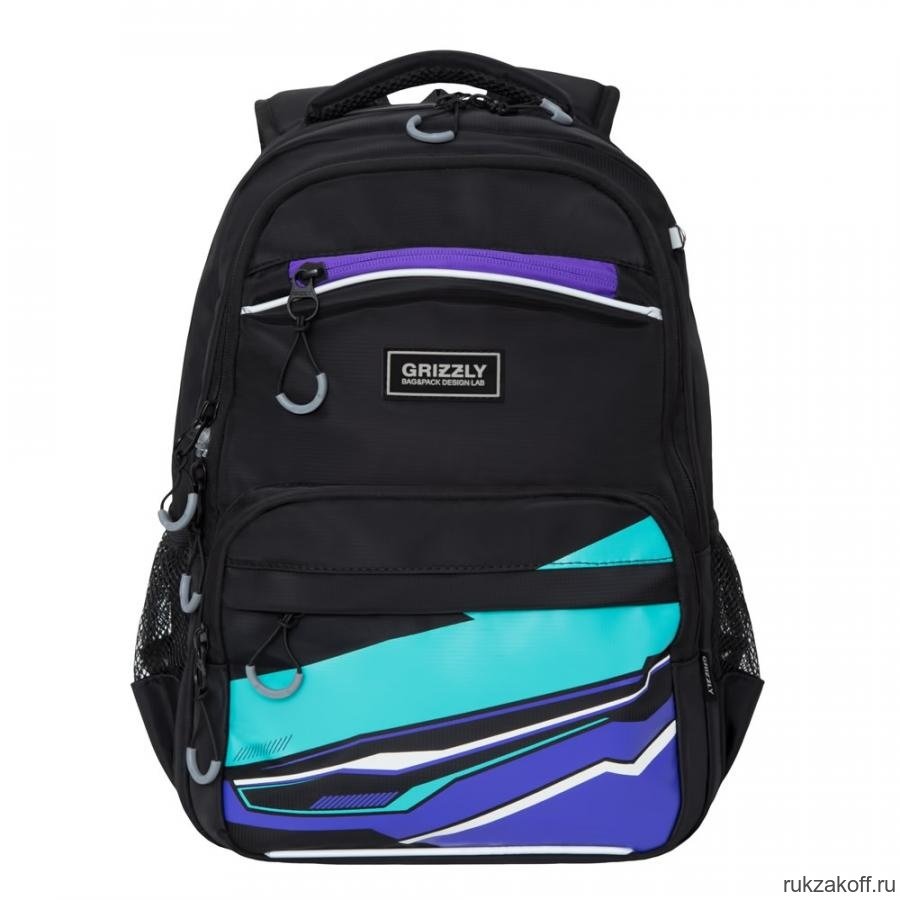 Рюкзак школьный Grizzly RB-054-2 Чёрный/Фиолетовый