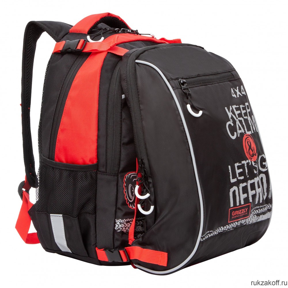 Рюкзак школьный с мешком GRIZZLY RB-258-1 черный - красный