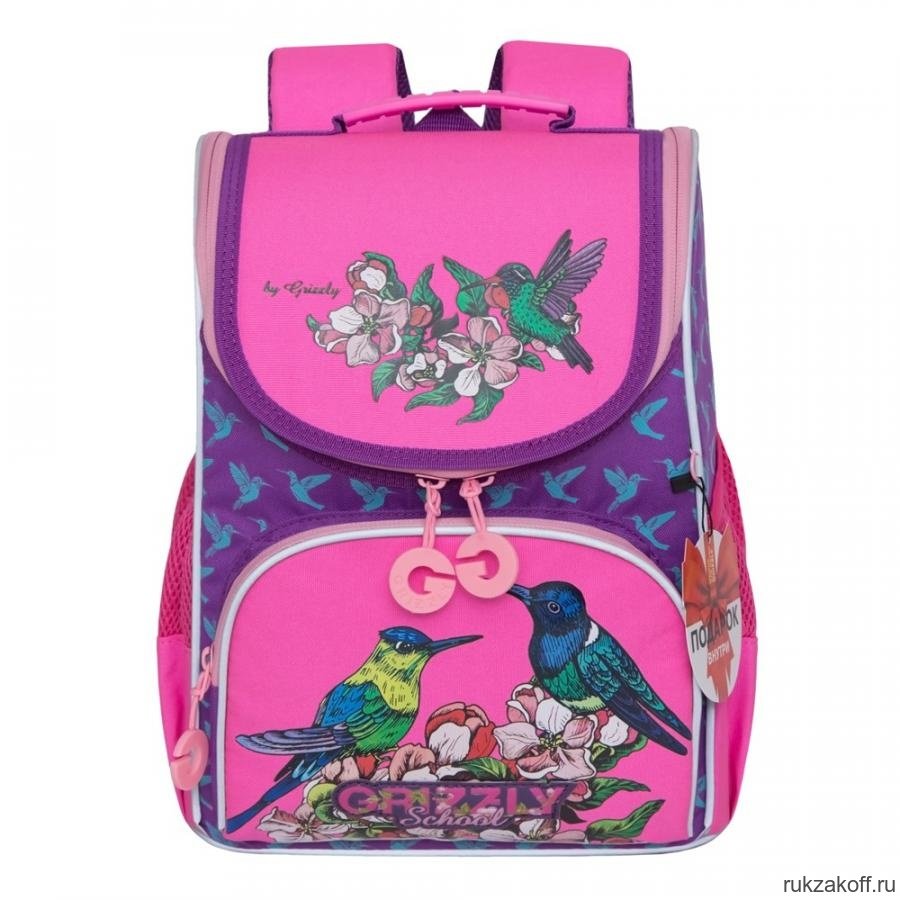 Рюкзак школьный с мешком Grizzly RAm-084-3 Фиолетовый/Жимолость