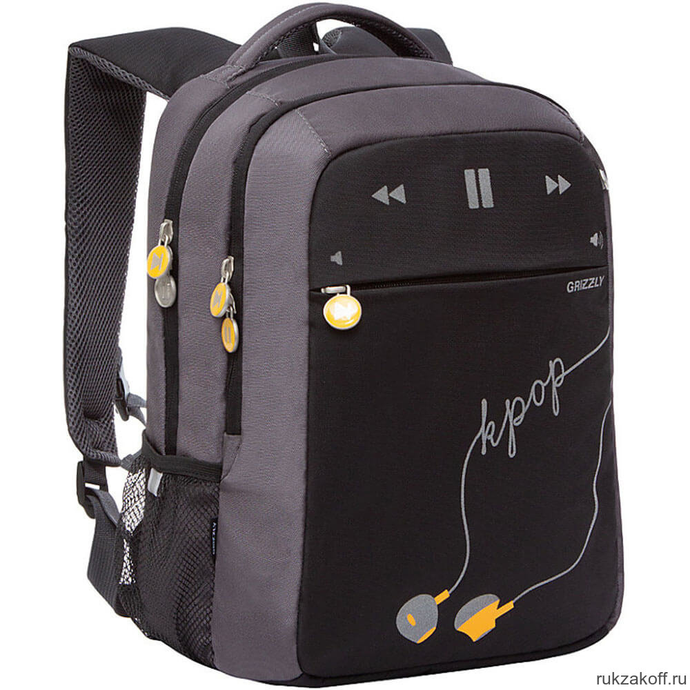 Рюкзак школьный Grizzly RB-156-2 черный - серый