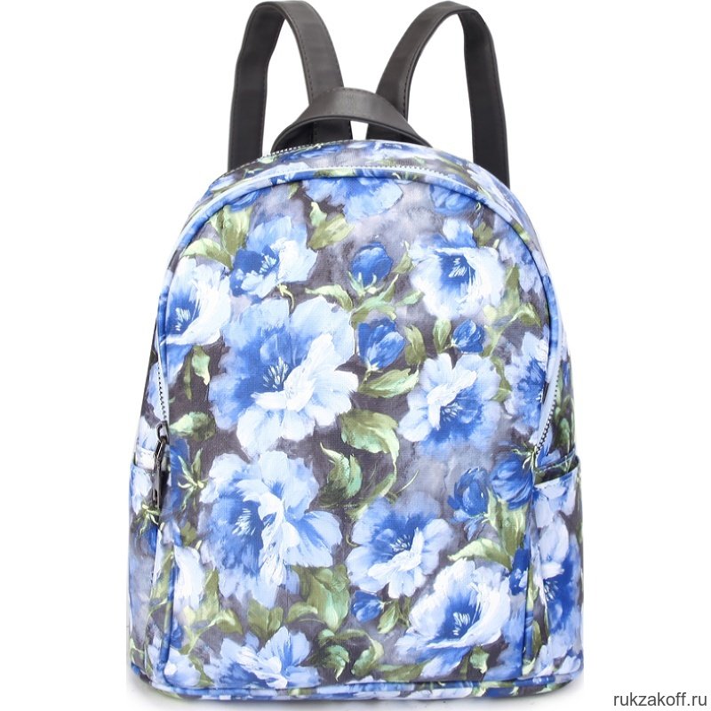 Женский кожаный рюкзак Orsoro d-438 голубые цветы