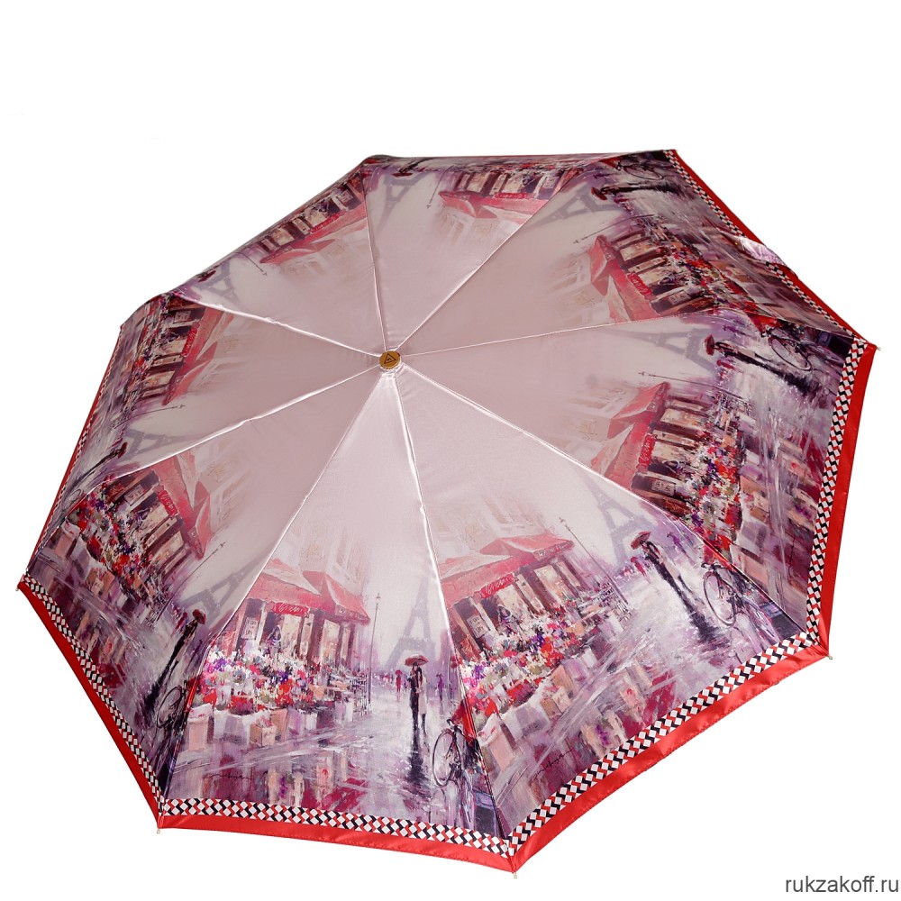 Женский зонт Fabretti L-20208-4 облегченный суперавтомат, 3 сложения,сатин красный