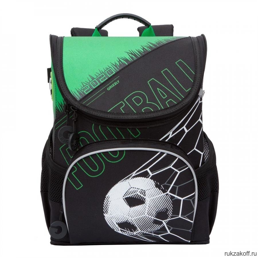 Рюкзак школьный Grizzly RAn-083-1 Чёрный/Зелёный