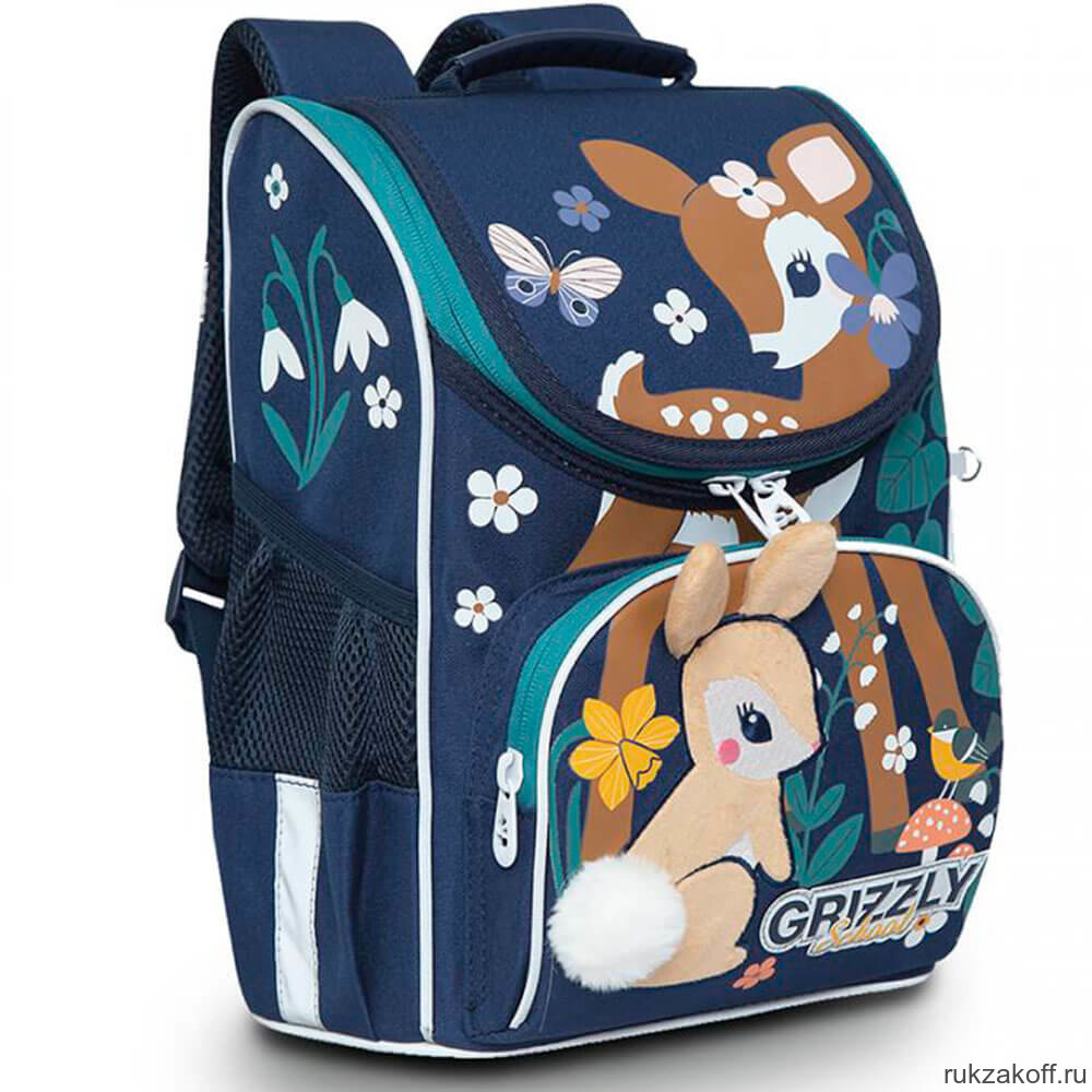 Рюкзак школьный с мешком Grizzly RAm-184-3 темно - синий