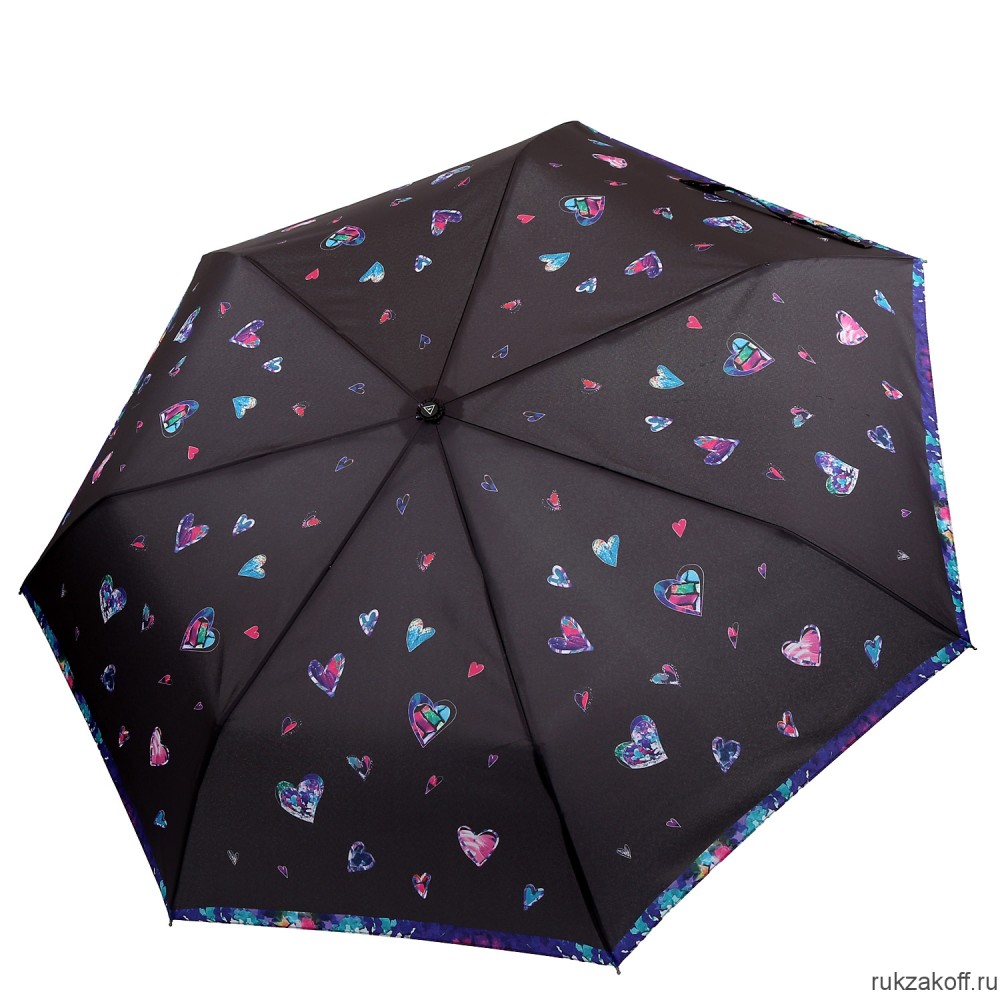Женский зонт Fabretti P-20192-3 автомат, 3 сложения, эпонж черный