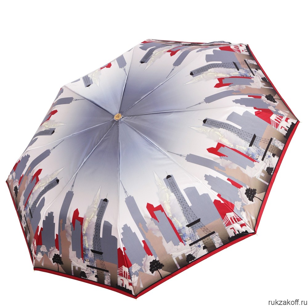 Женский зонт Fabretti UFLS0016-4 облегченный автомат, 3 сложения, сатин красный