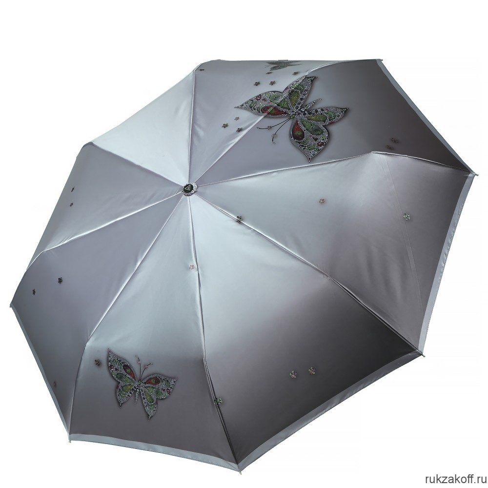 Женский зонт Fabretti S-20230-3 автомат, 3 сложения, сатин серый
