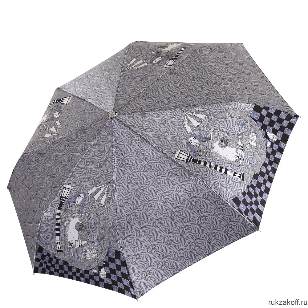 Женский зонт Fabretti L-20249-9 облегченный автомат, 3 сложения, сатин голубой
