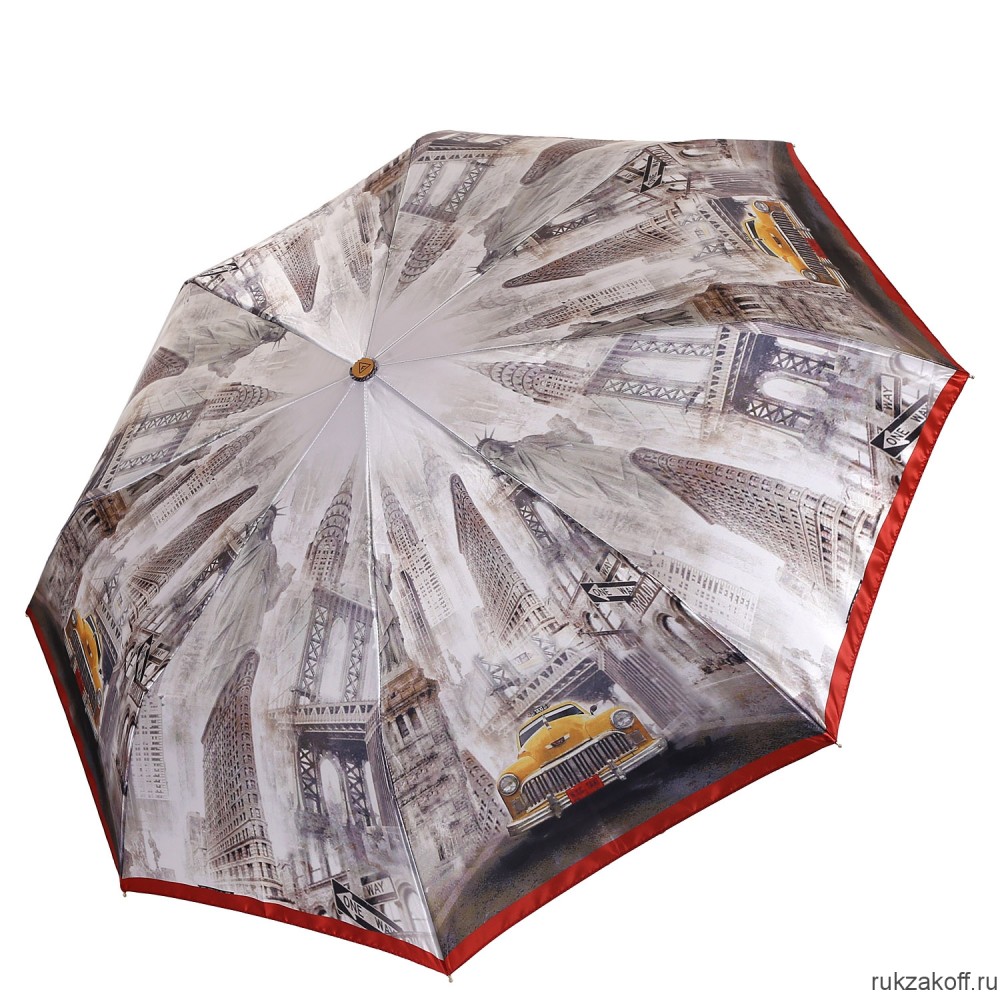 Женский зонт Fabretti L-20250-13 облегченный автомат, 3 сложения, сатин бежевый