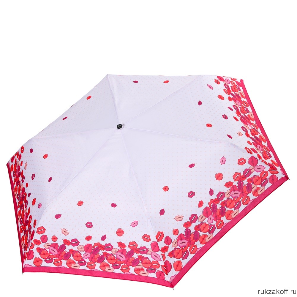 Женский зонт Fabretti MX-18100-6 механический, 3 сложения, эпонж белый/красный