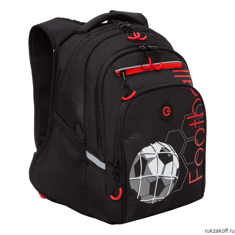 Рюкзак школьный GRIZZLY RB-350-1 черный - красный
