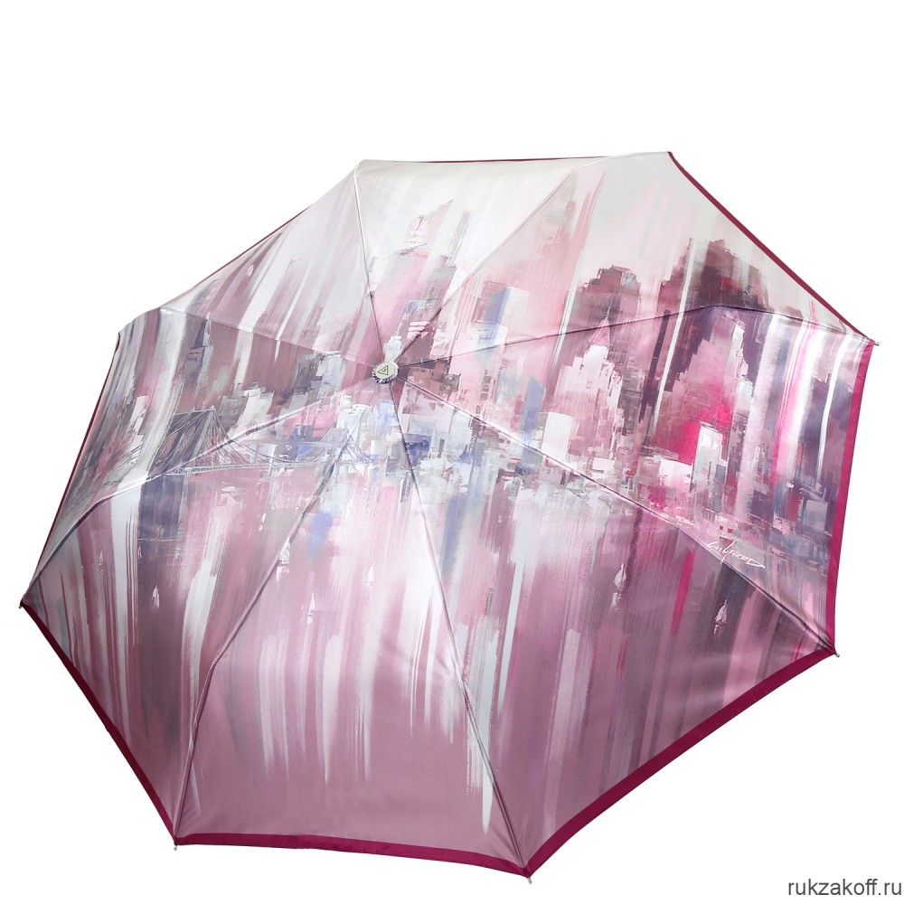 Женский зонт Fabretti L-20255-5 облегченный автомат, 3 сложения, сатин розовый