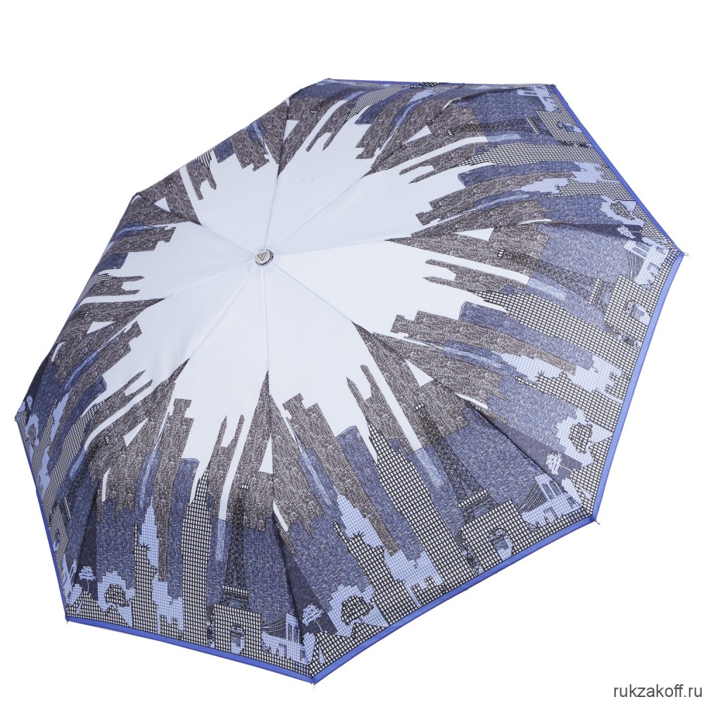 Женский зонт Fabretti UFLR0002-9 облегченный автомат, 3 сложения, эпонж голубой