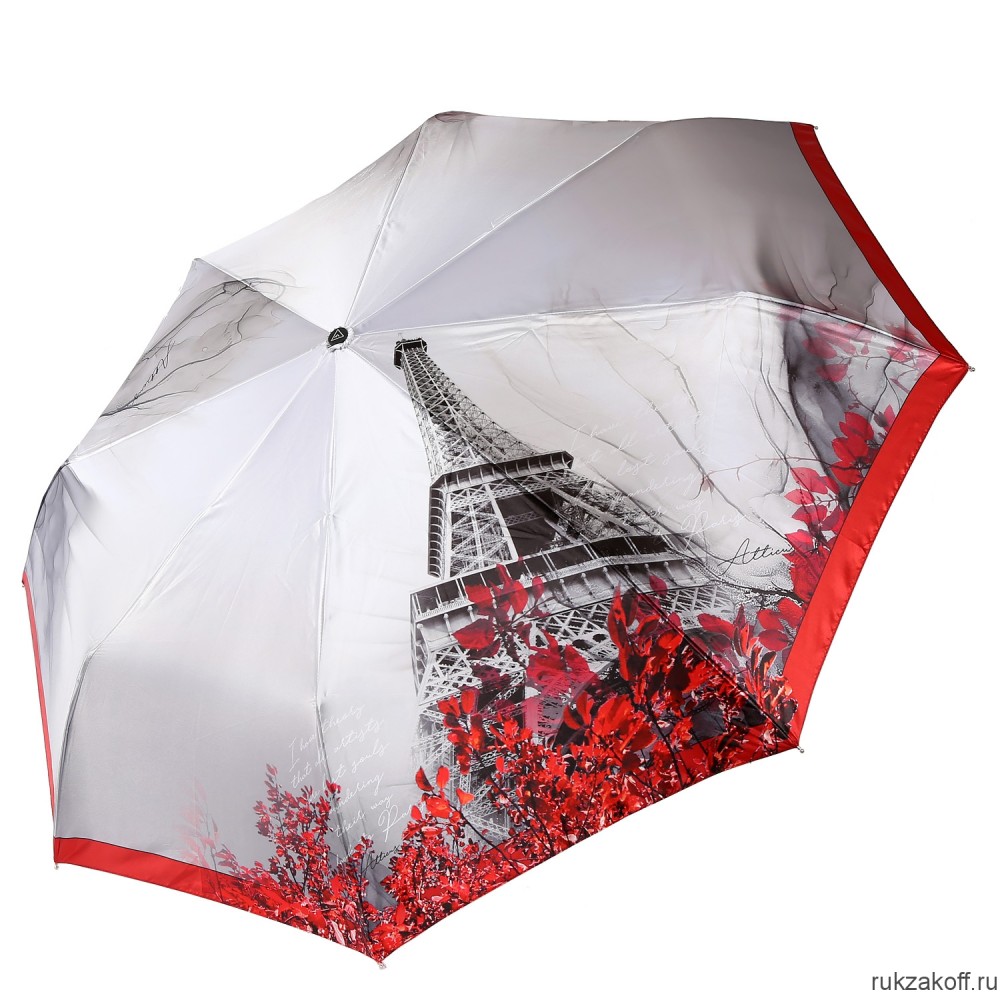 Женский зонт Fabretti UFS0008-4 автомат, 3 сложения, сатин красный