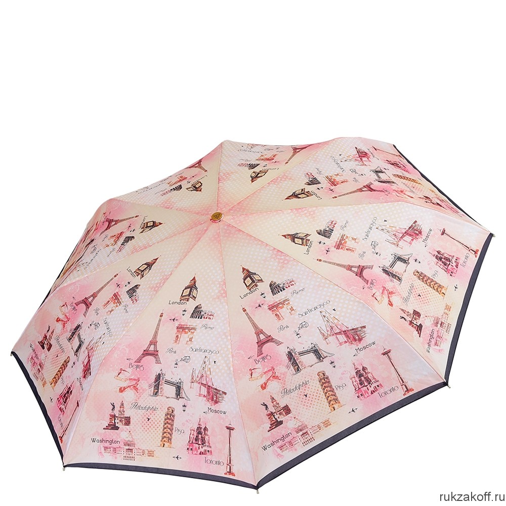 Женский зонт Fabretti L-18101-8 облегченный суперавтомат, 3 сложения, эпонж розовый/бежевый