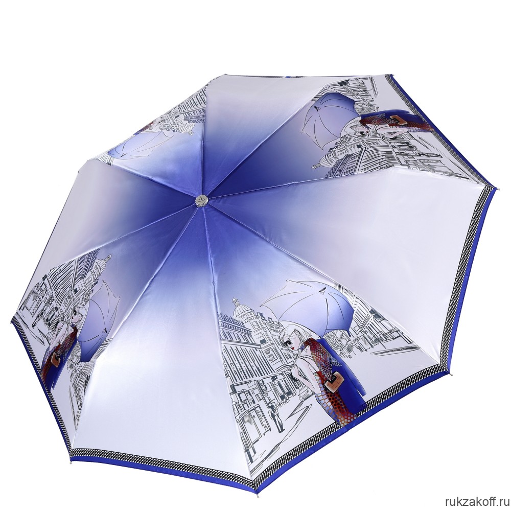 Женский зонт Fabretti L-20297-8 облегченный автомат, 3 сложения, сатин синий