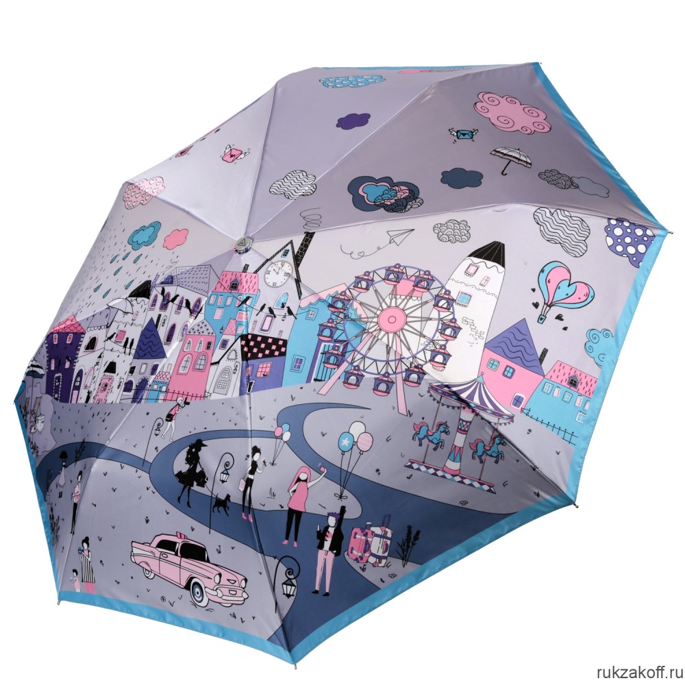 Женский зонт Fabretti L-20268-3 облегченный автомат, 3 сложения, сатин серый
