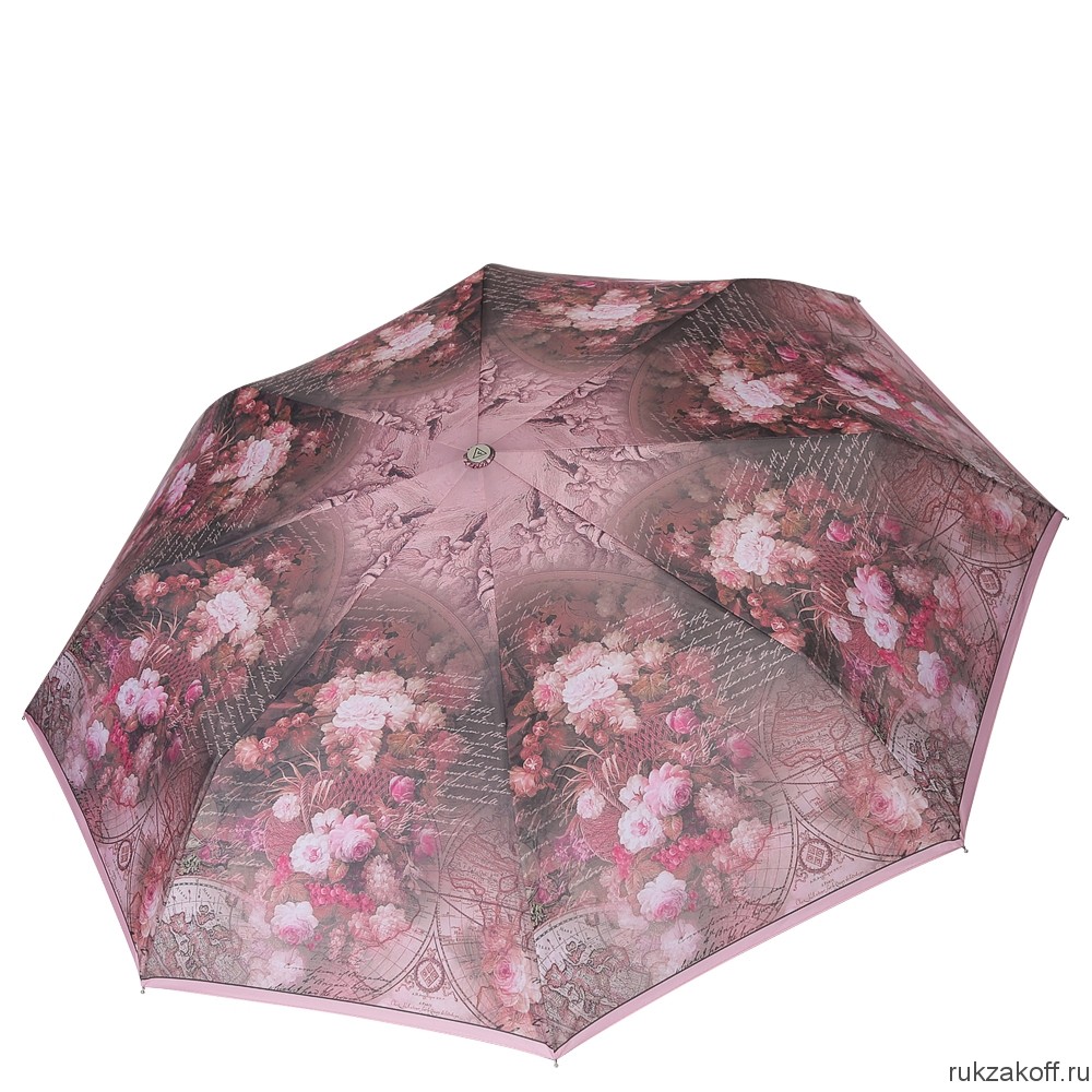 Женский зонт Fabretti L-19118-1 облегченный суперавтомат, 3 сложения, эпонж розово-коричневый